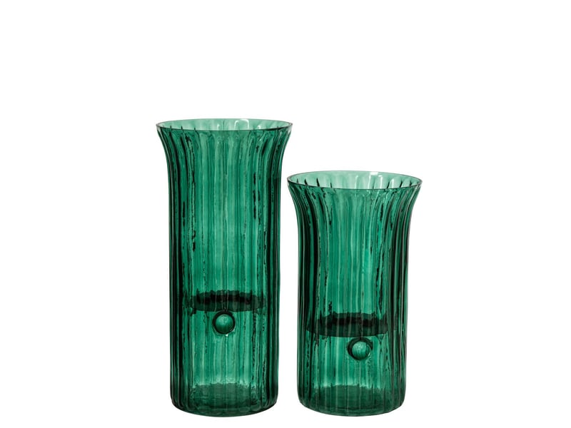  Photophore strié en verre quirin 40cm turquoise  - Conforama C