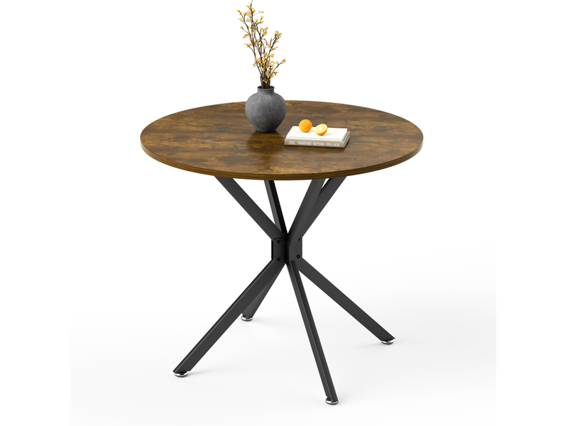  Table à manger ronde, 90x90x78 cm, table salle à manger compacte table cuisine gain, repas, métal, coloris brun et noir  - Conforama A