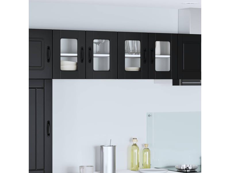  Meuble mural de cuisine, cabinet en verre mural 2 pcs noir bois d'ingénierie shl9901  - Conforama B