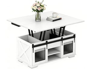 Table basse relevable, 3 compartiments caché, 2 portes coulissantes, table de café industrielmoderne avec plateau relevable, charge 75 kg (blanc)