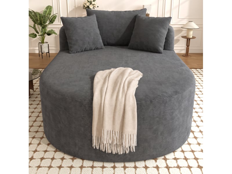 Fauteuil relax ovale modenvie en velours côtelé gris foncé, assise profonde 1 place, 170 x 112,5 x 83 cm - Conforama D