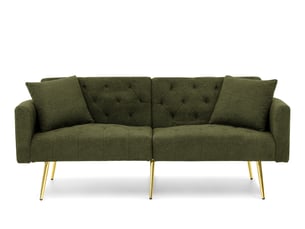 Canapé 2 places convertible 177x74x78 cm, 2 coussins, dossier inclinable 3 positions, teddy, pieds métal, vert