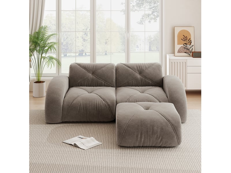 Canapé modulaire 2 places avec pouf en chenille taupe - Conforama C