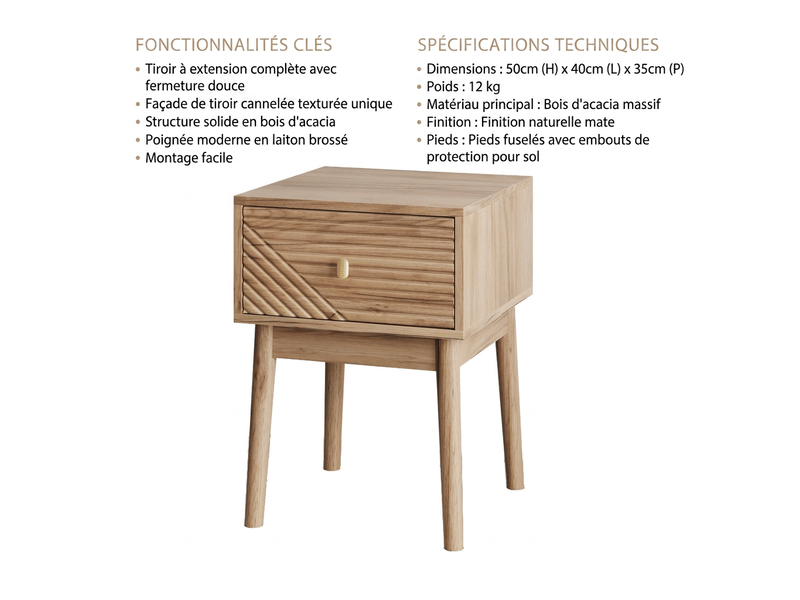  Table de chevet lot de 2 vintage scandinave chêne avec poignées en métal 40x40x55 cm  - Conforama A