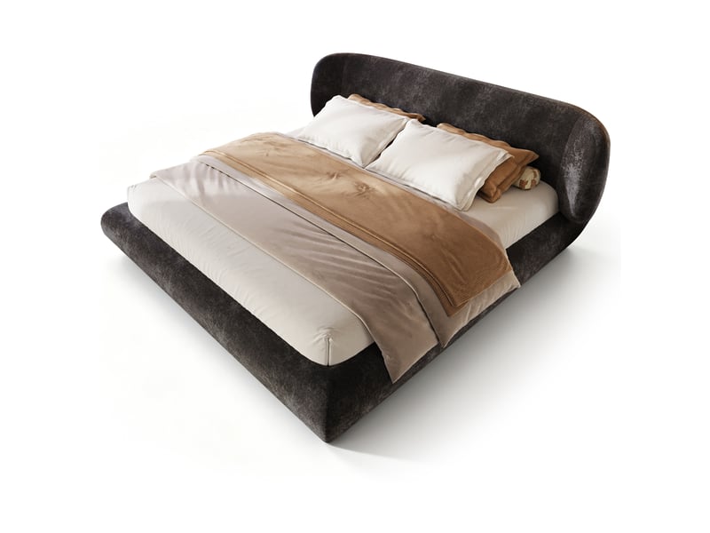  Lit rembourré 180 × 200 cm 2 places avec tête de lit, sommier et coins arrondis, sans matelas, chenille gris  - Conforama A
