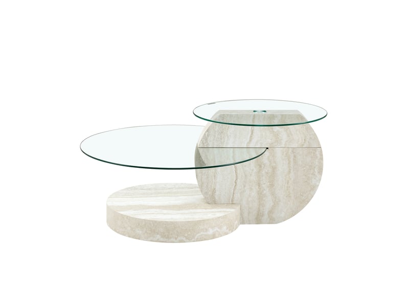  Table basse avec 2 plateaux en verre trempé et rangement à niveaux, en mdf et verre, pour salon, 78,5 × 78,5 × 24,5 cm  - Conforama A