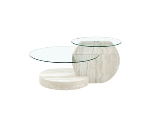 Table basse avec 2 plateaux en verre trempé et rangement à niveaux, en mdf et verre, pour salon, 78,5 × 78,5 × 24,5 cm