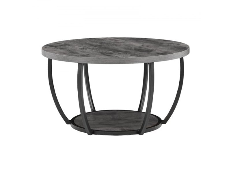  Table basse ronde, table de salon en bois à 2 niveaux, meuble de rangement plateau de 80,5 cm, avec rangement ouvert, structure métallique robuste et minimaliste, pour bureau salon, gris  - Conforama B