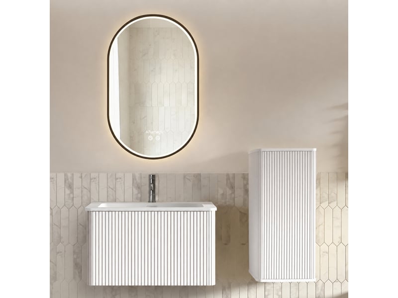  Ensemble meuble vasque suspendu 80 cm avec miroir led ovale  - Conforama B