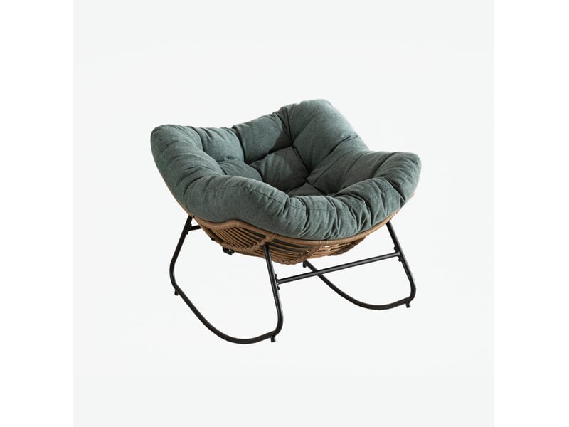  Fauteuil à bascule moderne 95 x 107 x 83 cm vert en chenille, cadre métallique pour salon, chambre et bureau  - Conforama A