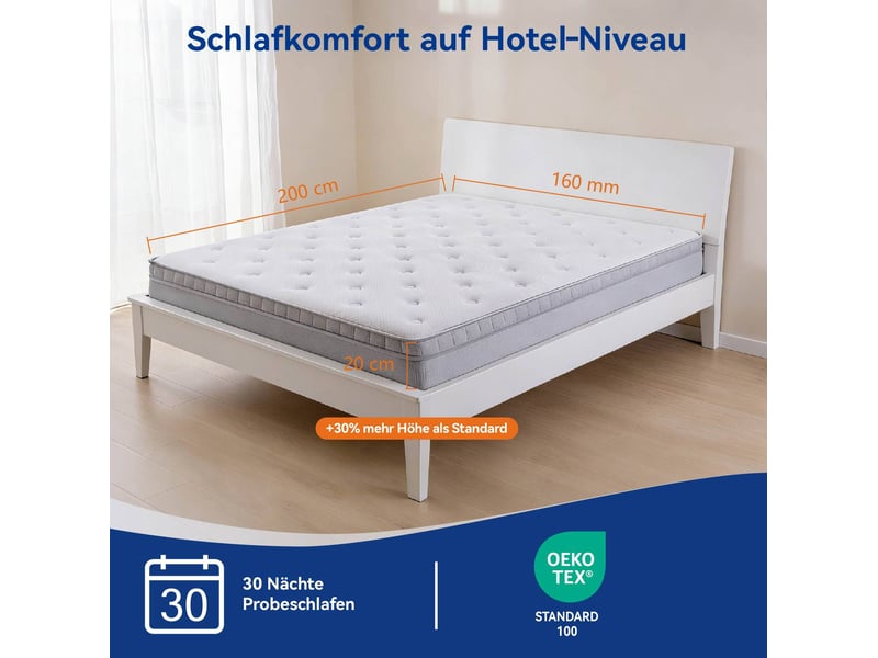 Matelas 180x200 cm h3 hauteur 25 cm en mousse et ressorts ensachés, blanc ancien  - Conforama D