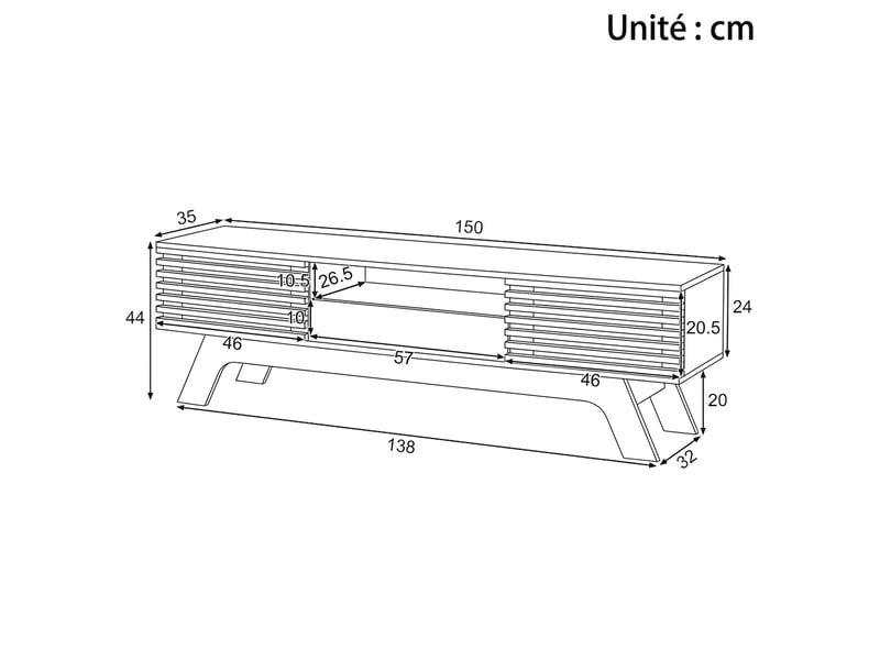  Meuble tv 165 cm mdf noyer avec 4 tiroirs et 2 portes coulissantes coins arrondis  - Conforama D