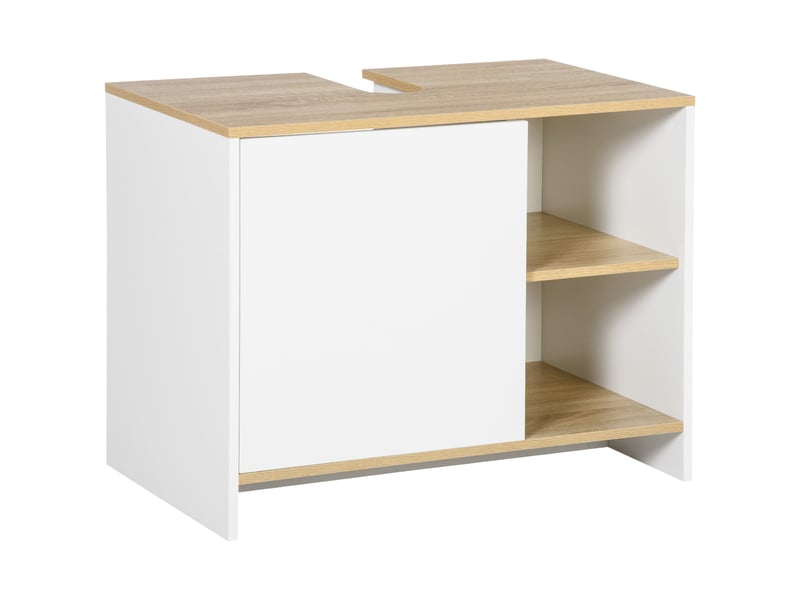  Meuble sous lavabo 77 x 45 x 60 cm, blanc et effet bois, découpe en u et rangements  - Conforama A
