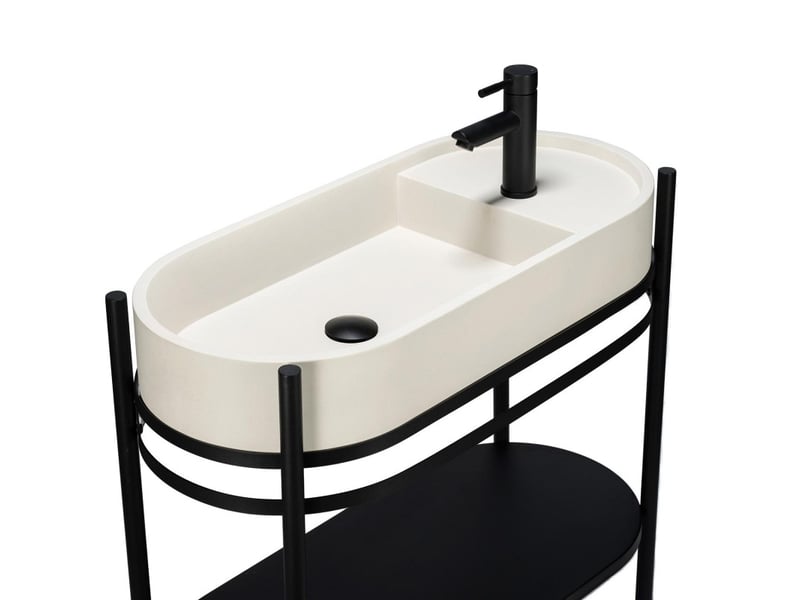 Meuble simple vasque sur pieds lucia 80cm en métal noir et vasque béton MTC 3458 - Conforama D