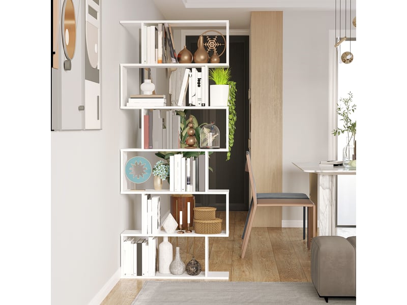  Bibliothèque design, meuble de bureau, étagère en bois blanc 80 x 24 x 191 cm  - Conforama C