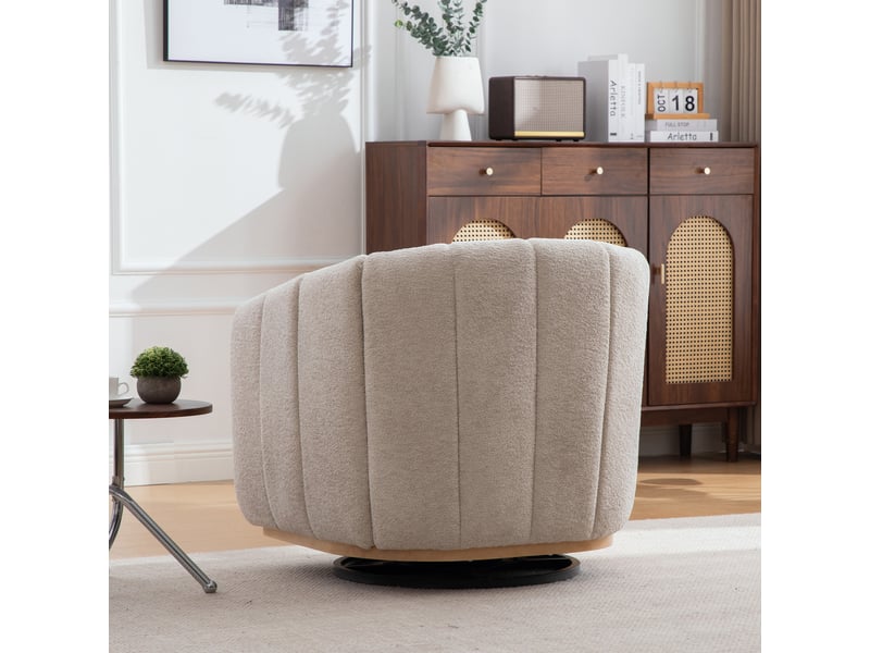  Fauteuil lounge pivotant avec repose-pieds en chenille beige – 81 x 73 x 75,5 cm Fay Lum - Conforama D