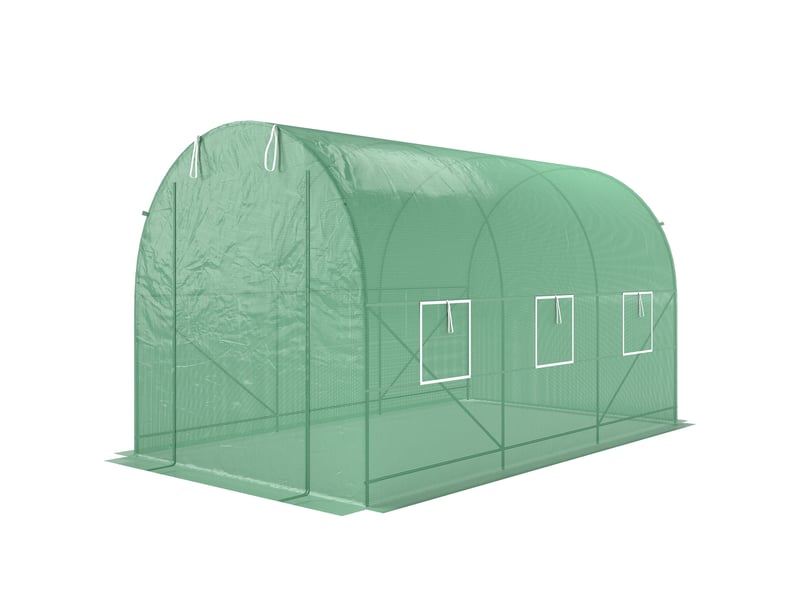  Serre de jardin tunnel 3,5 x 2 m avec structure en acier et bâche en polyéthylène pe 140 gm² verte  - Conforama B