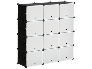 Armoire modulaire en plastique, armoire portable à 12 cubes, rangement à chaussures, 125 x 32 x 125 cm, noir et blanc