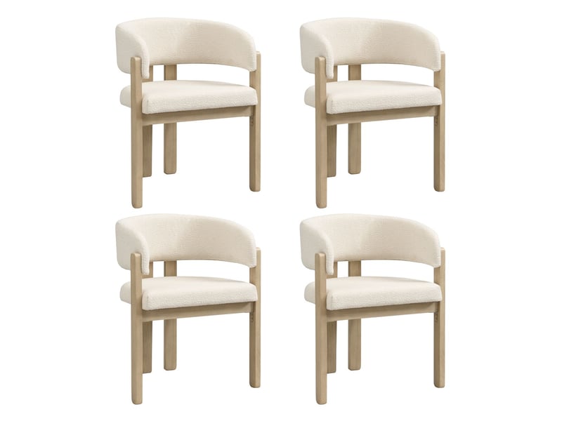  Lot de chaises 4 pièces en bois massif assise confortable et respirante revêtement bouclé coloris naturel style moderne  - Conforama A