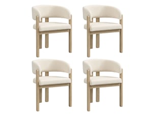 Lot de chaises 4 pièces en bois massif assise confortable et respirante revêtement bouclé coloris naturel style moderne