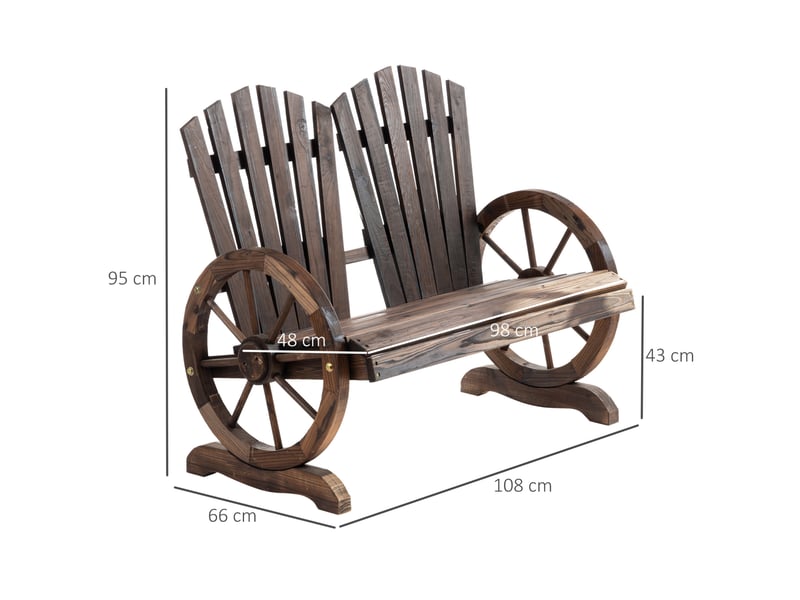 Banc de jardin 2 places en bois 108x66x95 cm – marron foncé – dossier incurvé et accoudoirs rustiques - Conforama C