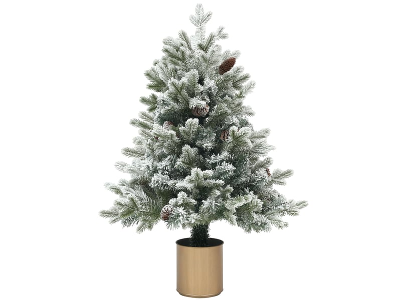  Sapin de noël enneigé avec pommes de pin, ignifugé, stable, ø60 x 100 cm (h), vertor  - Conforama B
