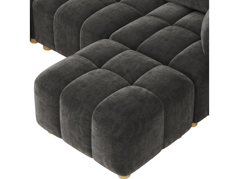 Canapé d’angle modulable canapé nuage 5 places 219x136x84 cm en l ou u avec 2 poufs, coussins et larges accoudoirs, tissu chenille gris Seren Glow - Conforama E
