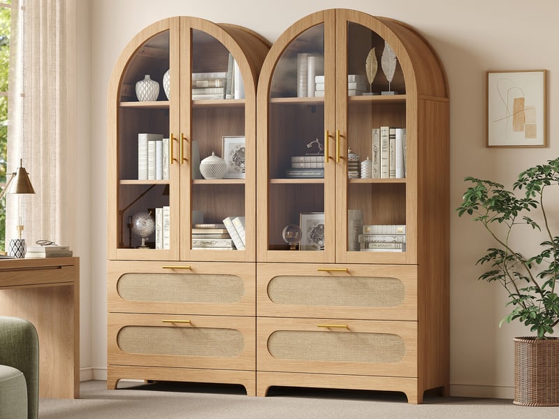  Buffet de cuisine (2 portes) avec arche, 175 x 80 x 40 cm, bibliothèque avec 2 tiroirs et étagères réglables, chêne  - Conforama B
