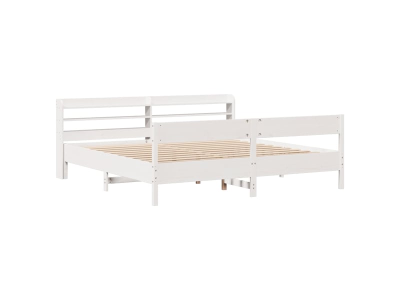  Lit double- lit adulte -  cadre de lit sans matelas blanc 200x200 cm bois massif de pin  - Conforama B