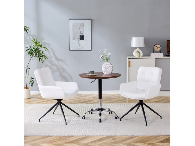  Lot de 2 chaises de salle à manger 49x50x85 cm, fauteuil de table pivotant 360°, pour cuisine, métal+pu, blanc et noir  - Conforama D