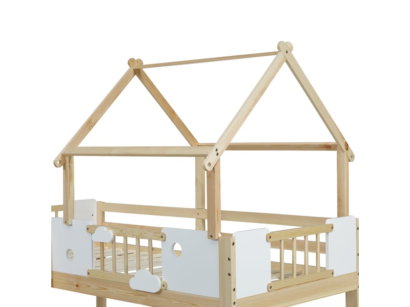  Lit mezzanine cabane enfant 90 x 200 cm avec échelle blanc et naturel Fay Lum - Conforama D