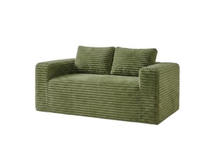 Canapé 2 places 160x88x58 cm sans pieds, assise profonde, tissu côtelé vert, sans montage, pour petits espaces