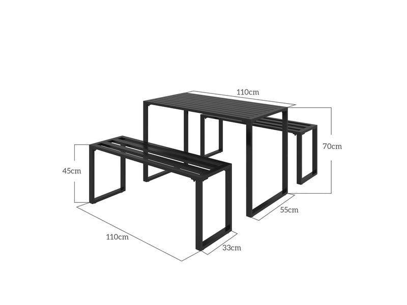  Ensemble de mobilier d'extérieur 3 pièces 110x55x70 cm en métal noir  - Conforama D