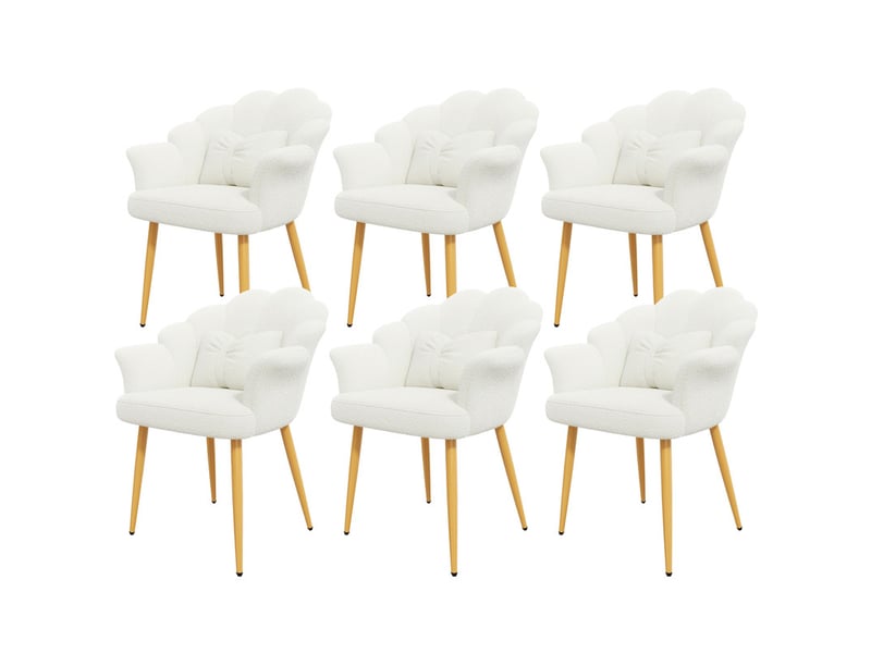  Lot de 6 fauteuils modernes – rembourrés – pieds en métal doré – dossier en forme d'arc – blanc  - Conforama C