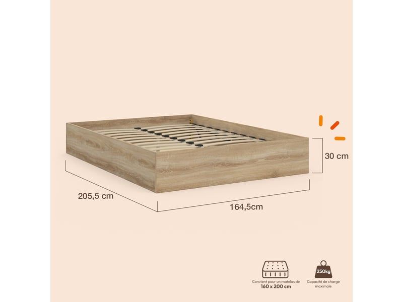 Lit coffre double sandside avec sommier 160 x 200 cm hêtre - Conforama E