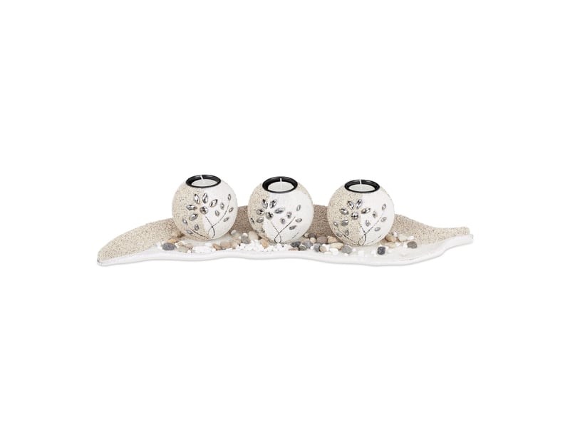  Lot de 3 photophores décoration de table ambiance cosy 30 x 10 x 10 cm en verre blanc 13_0003871  - Conforama A