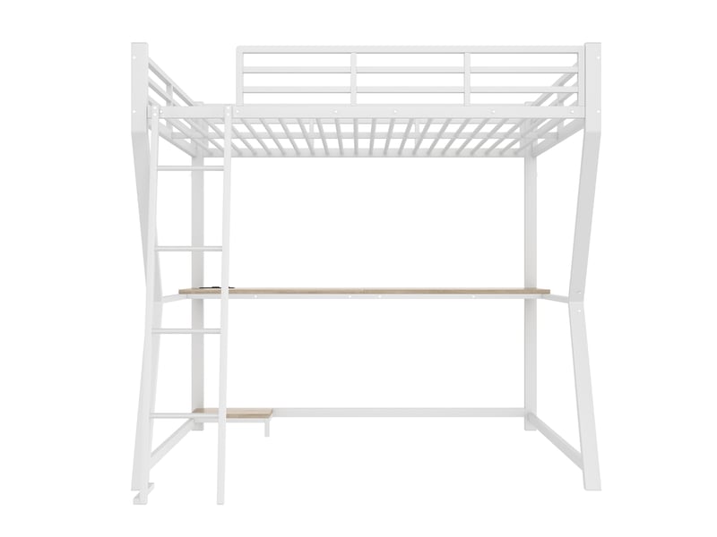 Lit mezzanine blanc 140 × 200 cm, bureau, led, usb, prise et support pour console  - Conforama A