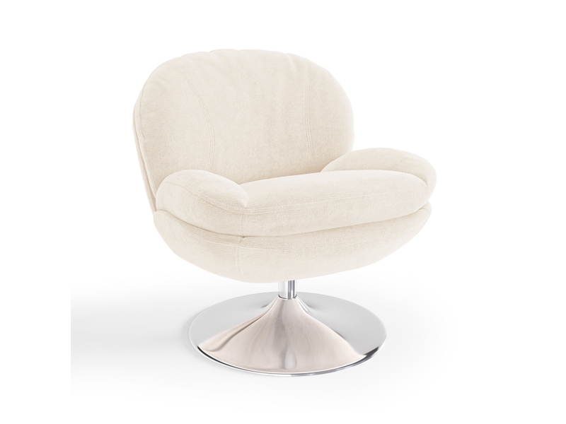  Fauteuil pivotant en velours bouclé crème aspen APF25VBCR - Conforama A