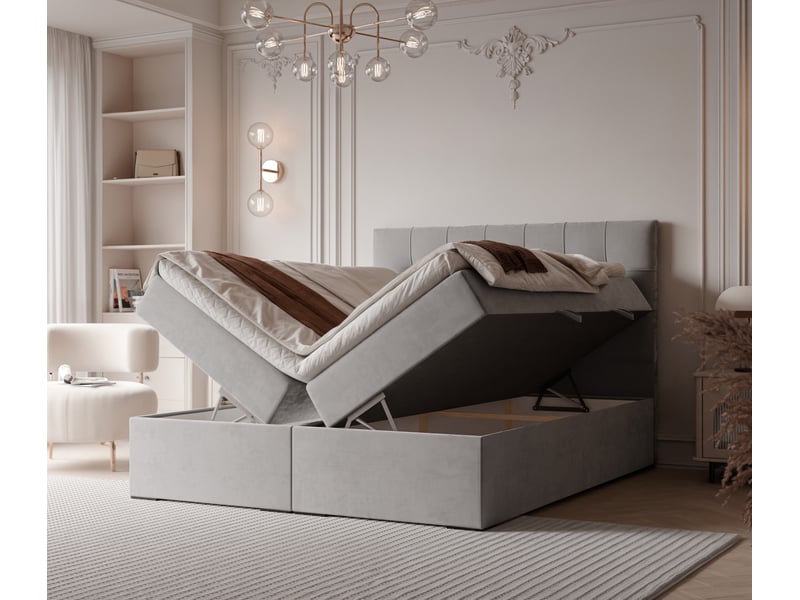  Lit adulte imperial - 160x200 cm - matelas ressorts + surmatelas - coffre de rangement - velours doux hydrofuge gris IMPERIAL - Conforama C