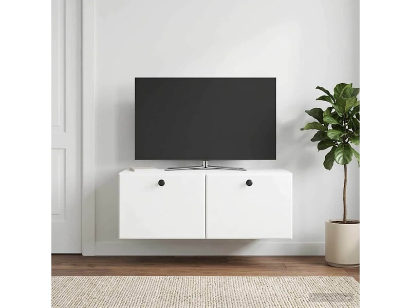  Meuble tv - banc tv - meuble de rangement mural 78,5 x 41 x 30 cm blanc bois d'ingénierie  - Conforama D