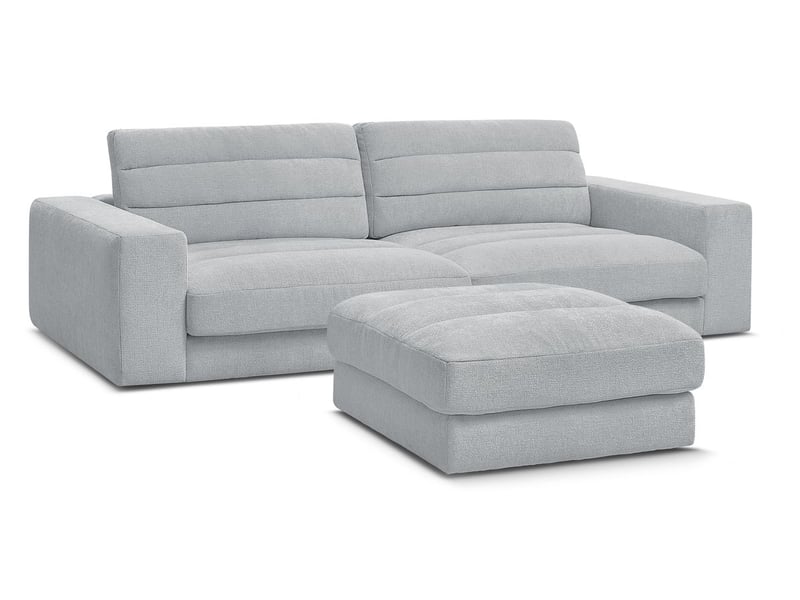 Bobochic canapé droit fixe 3 places sierra tissu texturé avec pouf gris clair SIERRA - Conforama A