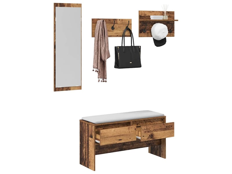  Ensemble de meubles d'entrée 4 pc bois ancien 90x31x46,5 cm  - Conforama C