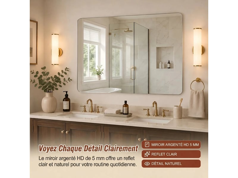  Miroir de salle de bain 60x100 cm mural sans cadre  - Conforama E