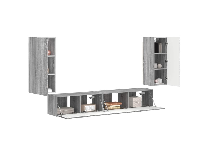  Ensemble meuble tv - banc tv - meuble de rangement 4 pcs gris sonoma bois d'ingénierie  - Conforama C