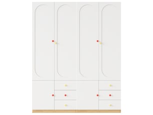 Armoire enfant 2 portes avec tiroirs, tringle, poignées céramique colorées, blanc, finition laquée