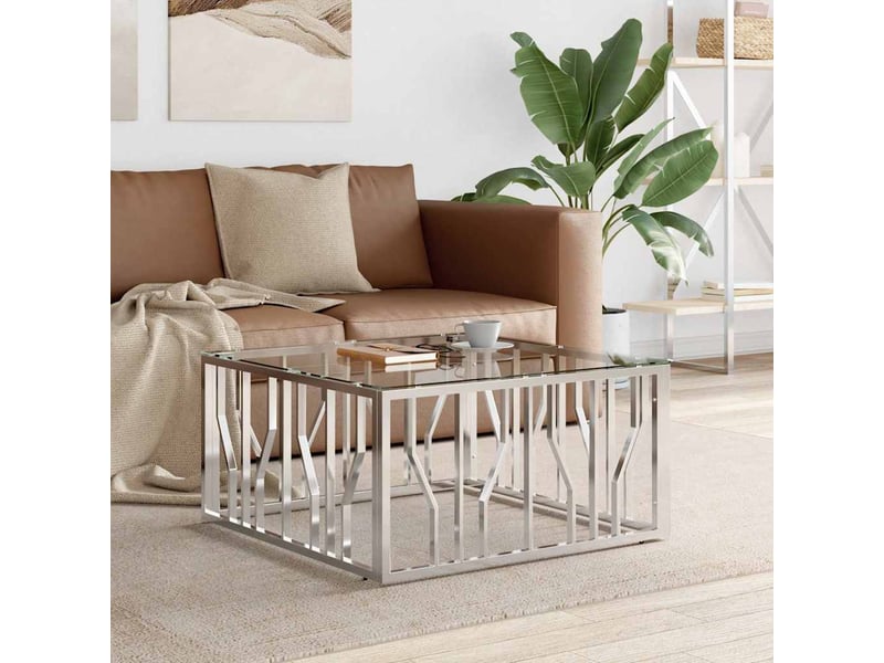  Table basse - table de salon - table à thé 80x80x40 cm acier inoxydable et verre  - Conforama B