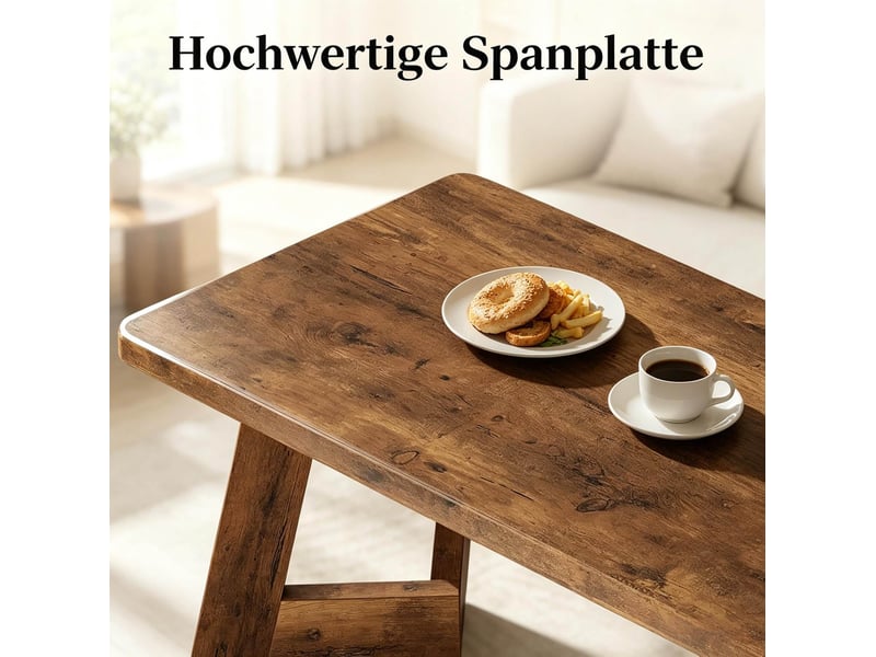  Table basse rectangulaire avec plateau épais et structure stable pour salon, 120 × 60 × 51 cm, en bois, marron rustique  - Conforama E