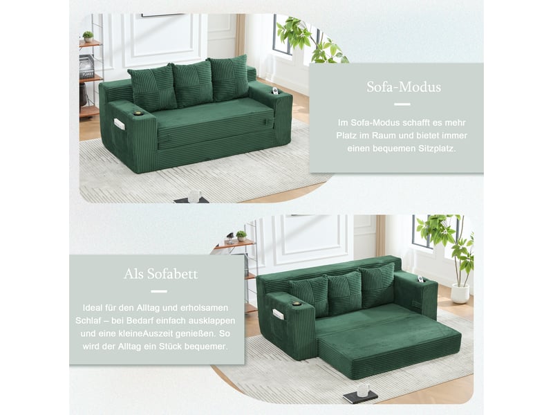  Canapé modulable,172x87x64 cm,3 places,velours côtelé,vert émeraude  - Conforama E