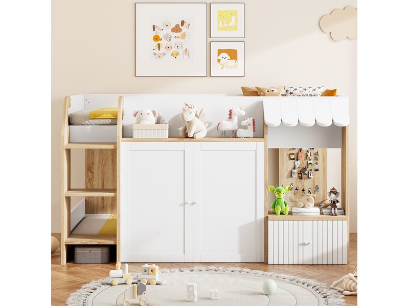  Modenvie lit mezzanine enfant 90x200 cm - avec rangement et echelle large, sans matelas - blanc  - Conforama B