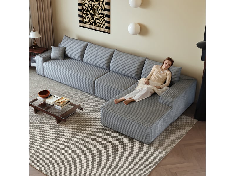 Canapé d'angle, canapé modulable, assise profonde, livré monté, design moderne, 340 cm, pour salon, chambre, gris, appartement  - Conforama C